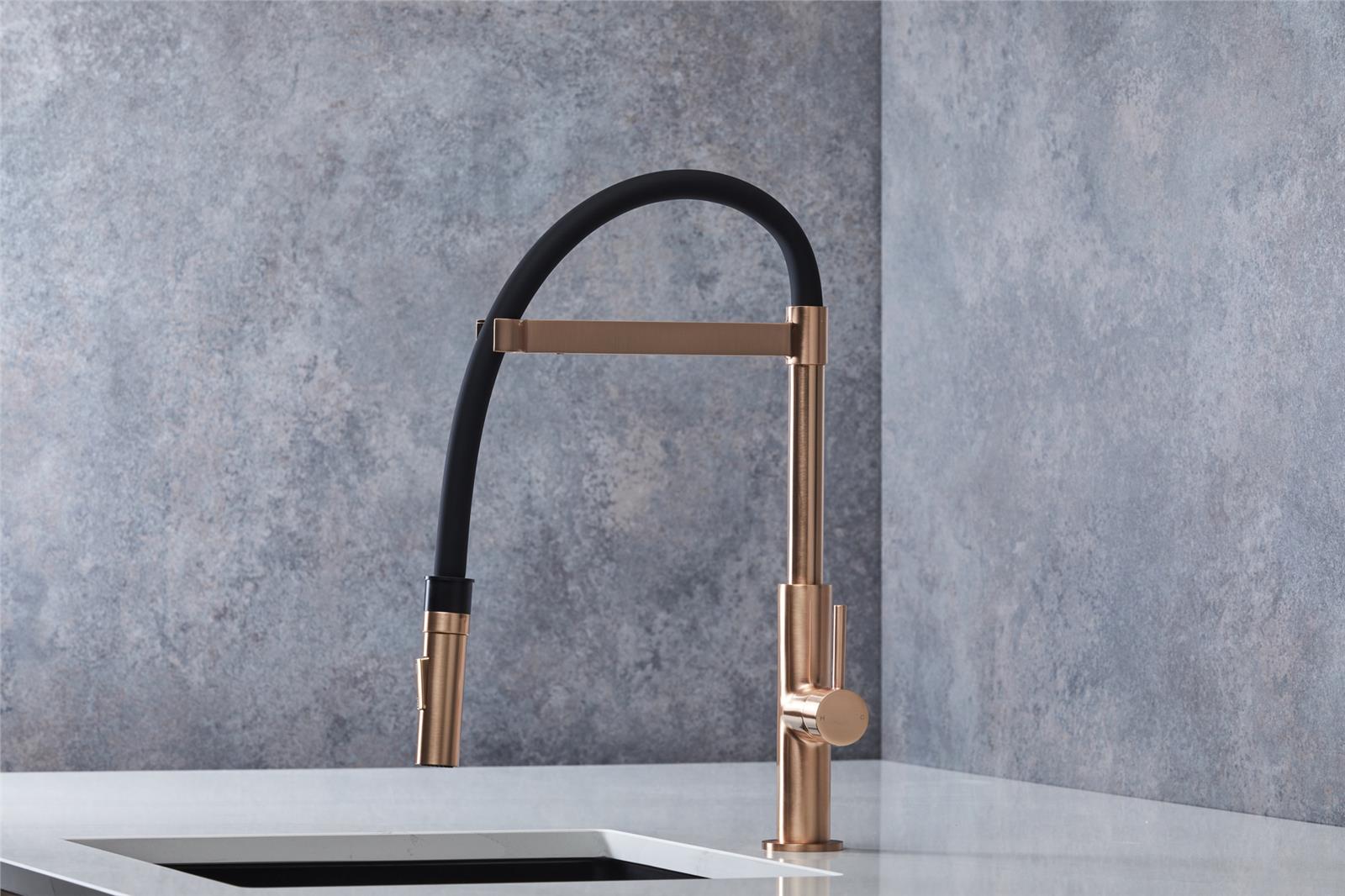 Liquida W24RG S shape Swan Neck 360 Degree Swivel Rose Gold Kitchen Tap
